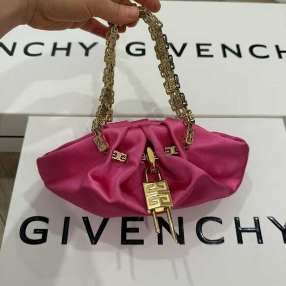 NWT Authentic Givenchy Satin Mini Kenny Shoulder Bag Neon Pink - Picture 1 of 10